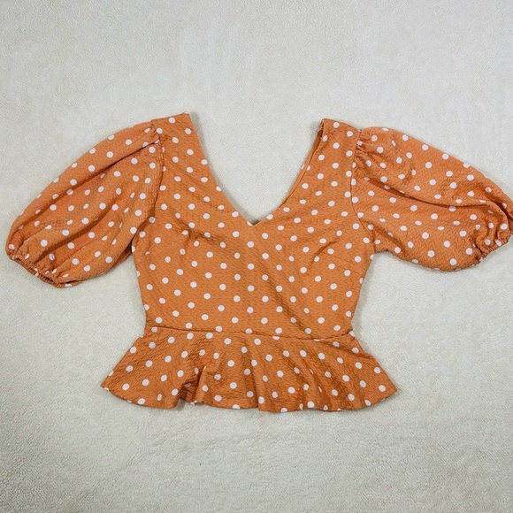 Meraki Peach colored Polka Dot Peplum Blouse size small - Picture 1 of 8